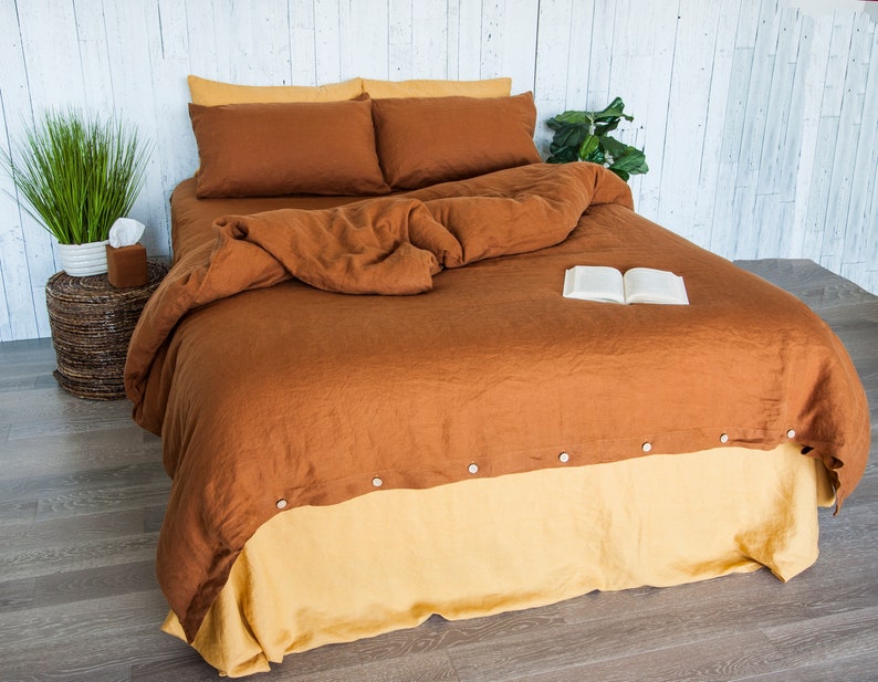 Linen Duvet Cover Tobacco Queen Queen Duvet Cover Duvet Cover Burnt Orange Bed Linen Bedding Linen Bedding Set Linen Duvet Set image 4