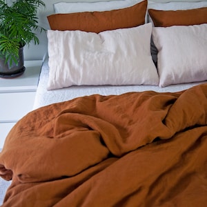 Linen Duvet Cover Tobacco Queen Queen Duvet Cover Duvet Cover Burnt Orange Bed Linen Bedding Linen Bedding Set Linen Duvet Set image 3