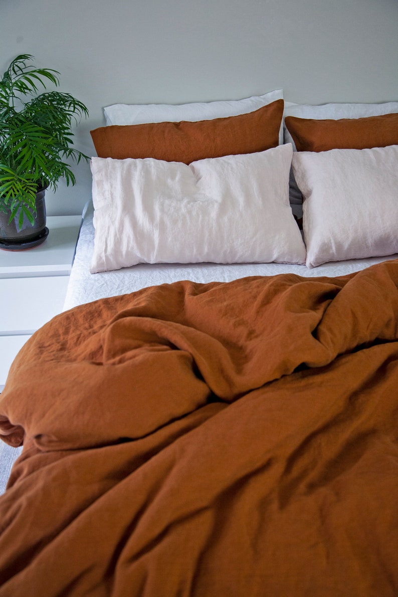 Linen Duvet Cover Tobacco Queen Queen Duvet Cover Duvet Cover Burnt Orange Bed Linen Bedding Linen Bedding Set Linen Duvet Set image 3