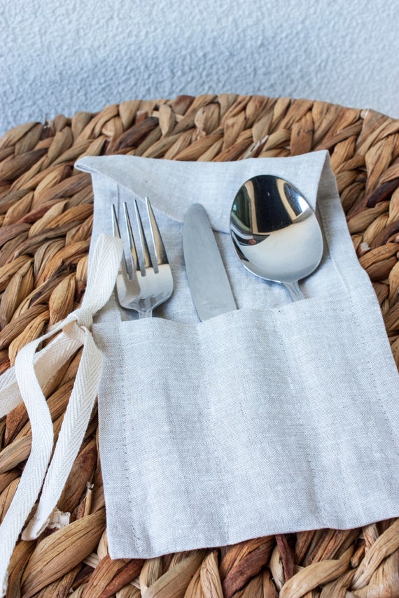Cutlery Holder Travel Cutlery Silverware Holder Flatware Holder Cutlery Wrap Straw Pouch Linen Cutlery Roll Cutlery Pouch