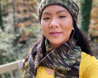 Camouflage Knit Scarf and Hat Set: Handmade Fall Winter Knit Wear