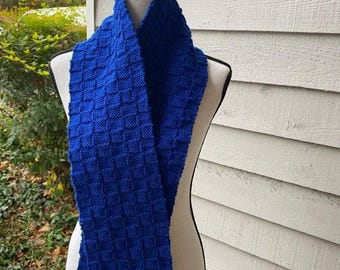 Royal Blue Knit Basket Weave Scarf