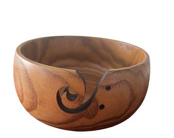 Handcrafted Wood Yarn Bowl - Smooth Finish with Swirl Design, 6”x3”