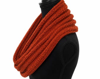Rust Cowl, Cozy Hand Knitted Textured Neck Warmer, Soft Fall & Winter Handmade Women’s Scarf, Gift for Her