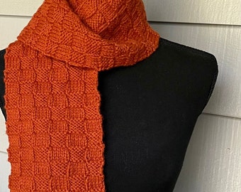 Pumpkin Spice Knit Scarf: Handmade Basketweave Fall Winter Scarf