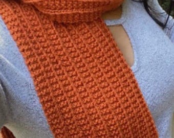 Burnt Pumpkin Handmade Scarf, Knit Ribbed Women's Fall Winter Scarf