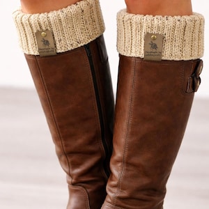 Hand Knit Boot Cuffs – Buff Fleck Ribbed Toppers, Cozy Winter Leg Warmers