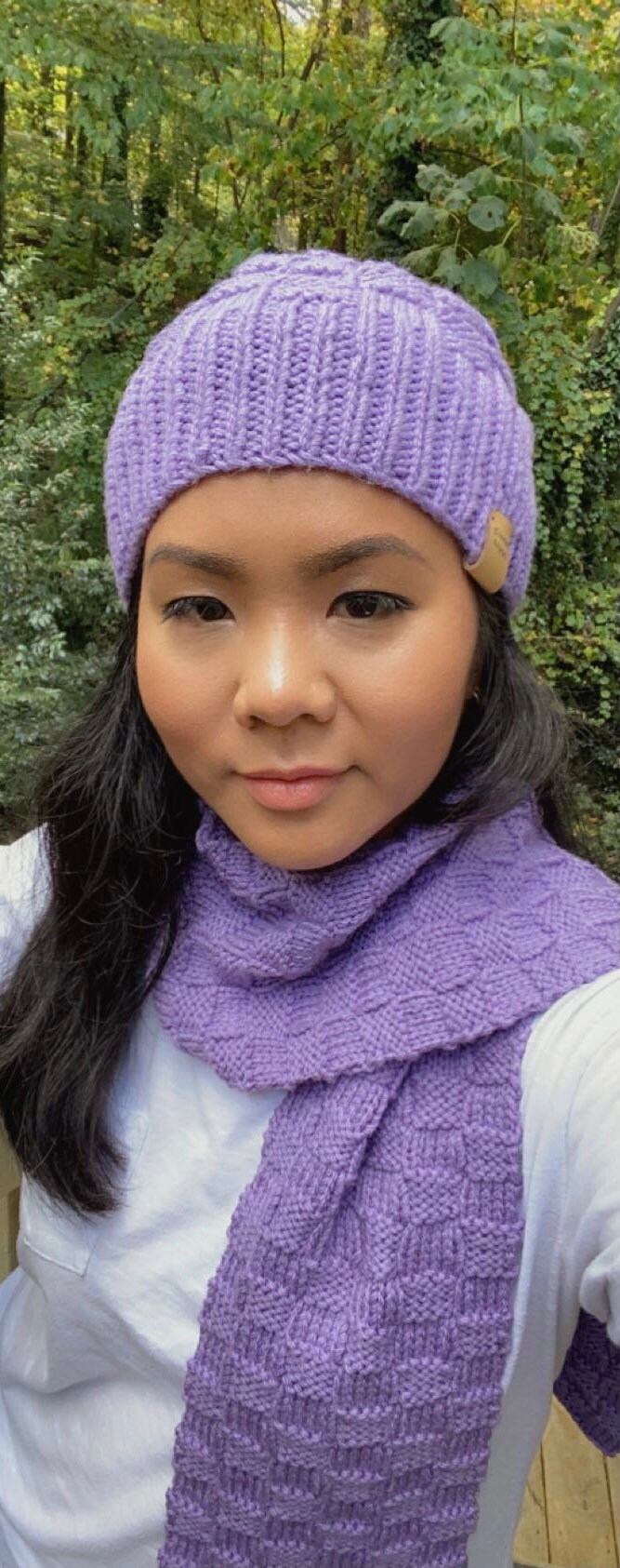 Lavender Knit Scarf and Hat Set: Handmade Basketweave  display picture 1
