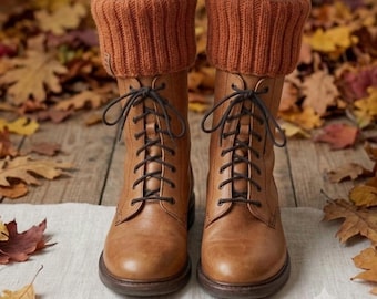 Burnt Pumpkin Handmade Boot Cuffs, Knit Ribbed Leg Warmers, Cozy Fall Winter Accessory