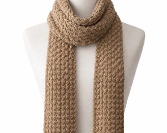 Hand Knit Textured Taupe Scarf, Soft Cozy Winter Wear