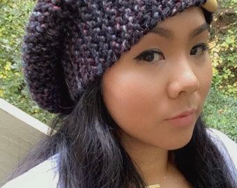 Chunky Slouchy Hat: Handmade,Wool Blend Knit Hat, Fall Winter Wear