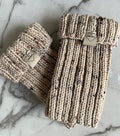 Buff Fleck Knit Boot Cuffs: Handmade, Ribbed Leg Warmers, Boot Toppers