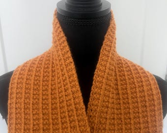 Burnt Gold Scarf with Fringes: Handmade Fall Winter Knit Scarf