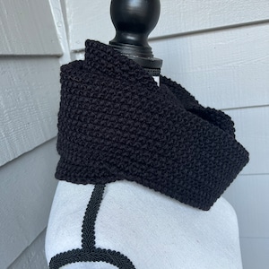 Black Infinity Scarf, Knitted Black Scarf, Knitted Cowl, Women&#39;s Scarf, Fall Scarf, Winter Scarf