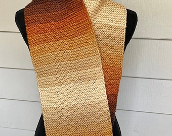 Hand Knit Latte Stripe Scarf - Handmade Scarf with Fringes, Fall Winter Accessories