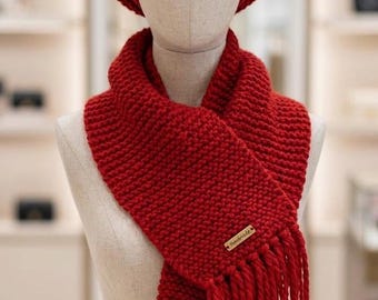 Cranberry Chunky Knit Hat and Scarf Set, Wool Blend, Cozy, Soft, Winter Fall