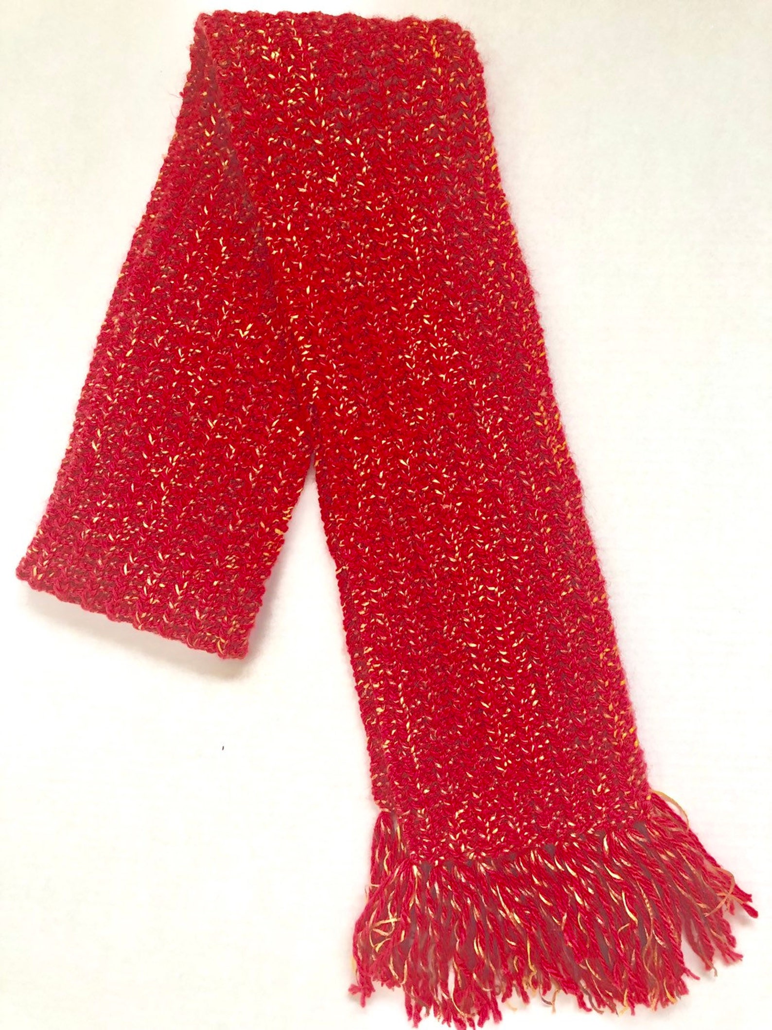 Red and Gold Knit Scarf Scarf With Fringes Handmade Scarf - Etsy UK