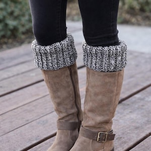Hand Knit Boot Cuffs – Black Marble Ribbed Toppers