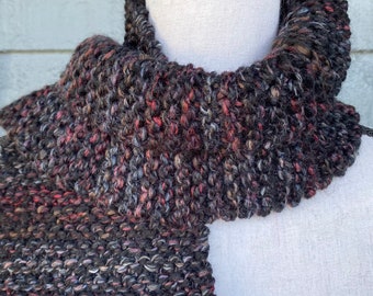 Knit Scarf: Chunky Handmade in color Blackstone, Wool Blend with Fringes