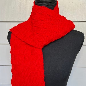 Red Basket Weave Scarf, Hand Knit Scarf, Red scarf, Winter Scarf, Fall Scarf