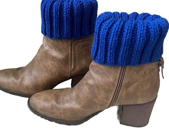 Hand Knit Royal Blue Boot Cuffs – Cozy Ribbed Winter Leg Warmers