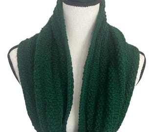 Hunter Green Cowl, Cozy Hand Knitted Textured Neck Warmer, Fall & Winter Handmade Scarf