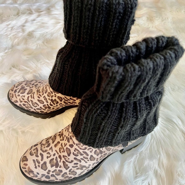 Made-to-order, Black, Cozy Knit Boot Cuffs, Ribbed Boot Cuffs, Boot Toppers, Boot Cuffs, Leg Warmers, Great Gift Idea