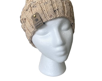 Buff Fleck Basket Weave Hat: Handmade Women’s Hat, Fall Winter Knit Wear