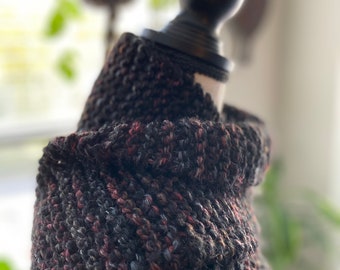 Chunky Knit Scarf: Blackstone Wool Blend with Fringes, Handmade