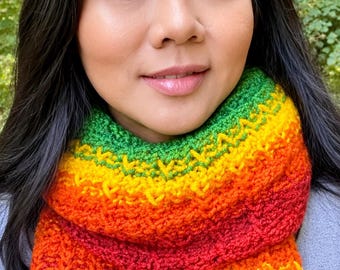 Rainbow Handmade Scarf, Knit Ribbed Fall Winter Scarf