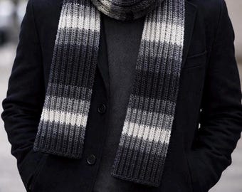 Men's Multicolor Knit Scarf: Textured Ribbed Long Fall Winter Scarf