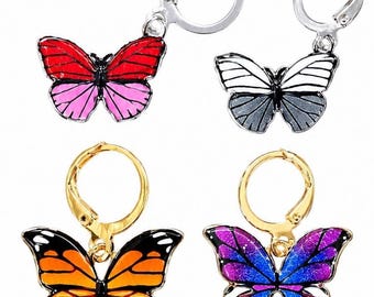 2 Pc Bright Colorful Butterfly Stitch Markers, Place Markers with Lever Back Clasp, Knitting Crochet Crafting Tool