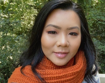 Burnt Pumpkin Knit Scarf: Handmade Fall Winter Wear, Women Scarf