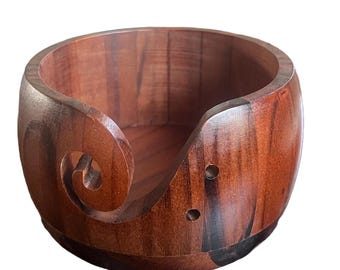 Handcrafted Wood Yarn Bowl - Smooth Finish with Swirl Design, 5”x3”