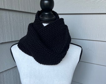 Black Knit Infinity Scarf: Handmade Cowl, Women's Scarf, Fall Winter Wear