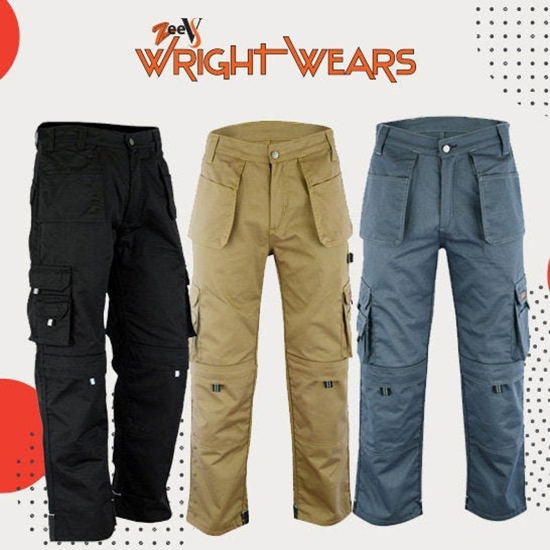 Men Work Cargo Trouser Khaki /& Black Pro Heavy Duty Multi /& Knee Pad Pockets LOT
