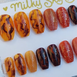 Tortoiseshell Velvet Smoke Nail Set 24 piece FULL SET Handmade, Reusable, Hand Painted, Ready to Ship! Free application kit with every set!
