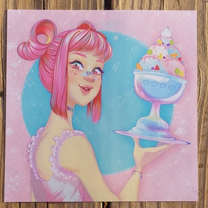 Sundae Babe Kawaii Fruits Parfait Original Chatacter 8x8 ART PRINT