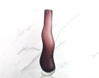 Mid-Century Murano Battuto Style Dark Purple Art Glass Vase | 10.5" | MCM