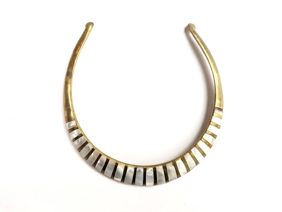 Mid-Century Brass and Mother of Pearl Inlay Bib N… - image 1