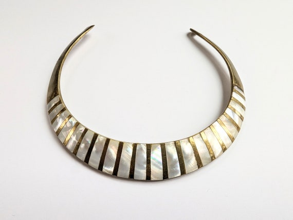 Mid-Century Brass and Mother of Pearl Inlay Bib N… - image 2