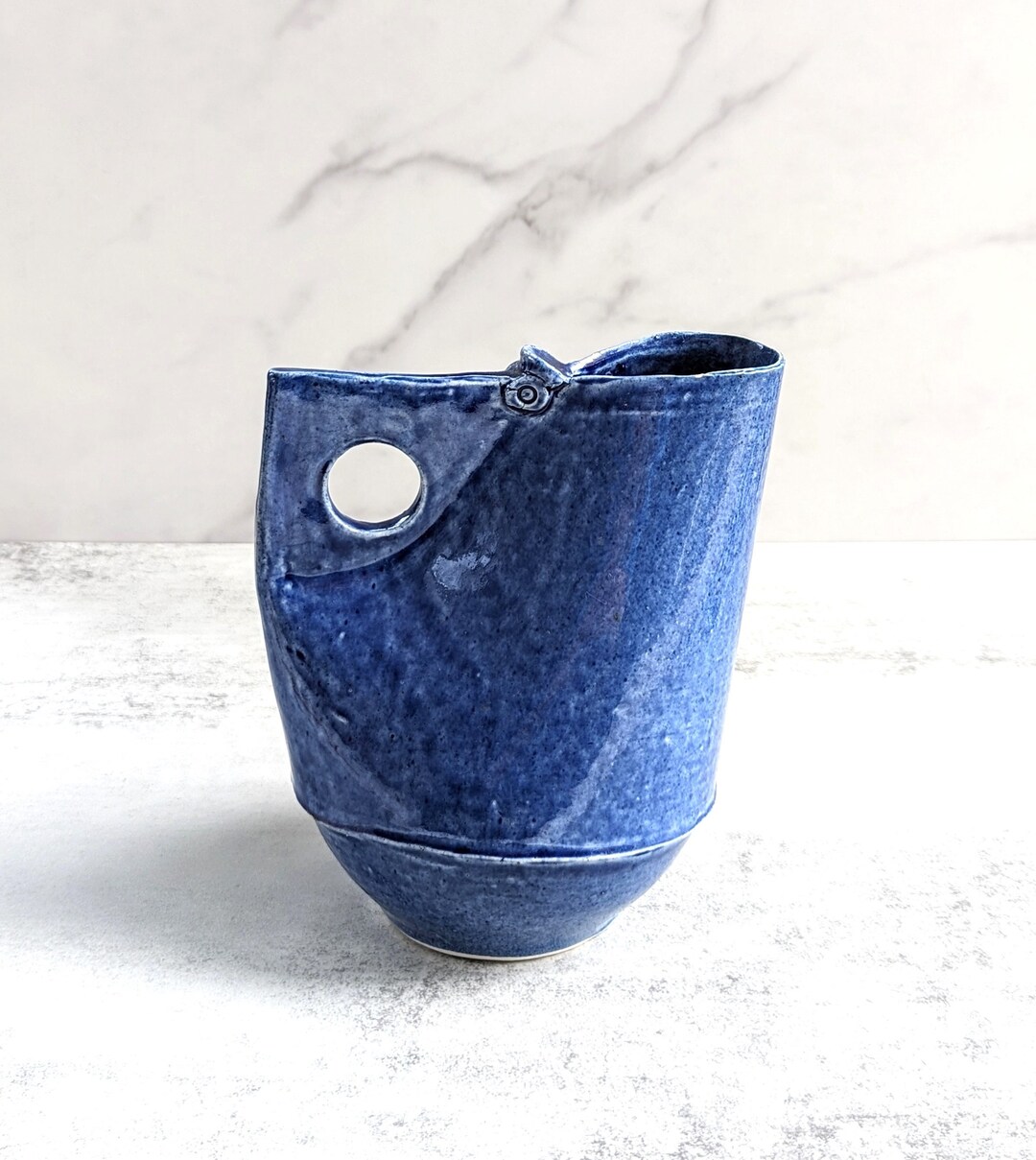 Vintage Blue Glazed Art Pottery Stoneware Handmade Sculptural Pitcher ...