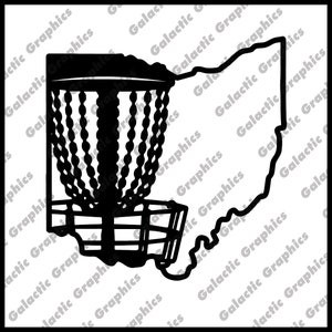 Disc golf Ohio state outline with basket .pdf .svg .png