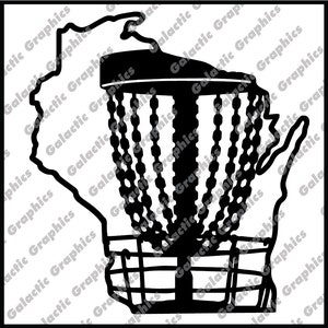 Disc golf Wisconsin state outline with basket .pdf .svg .png