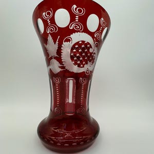 Vintage Egermann RUBY RED Bohemian Czech Art Glass - 10” Tall Vase