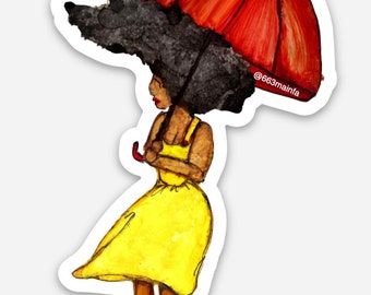Umbrella Sticker | Whether the Weather | Fine Art Sticker | Rainy Day Sticker | Yellow Dress Sticker| BHM