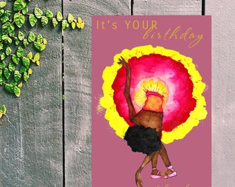 Ballerina Birthday Greeting Card - Gold Foil