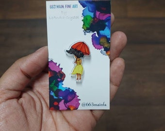 Umbrella Pin | Red Umbrella Pin | Girl with Umbrella Pin | April Showers