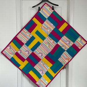 Rainbow Baby Quilt - Modern, Handmade, Bright Colors