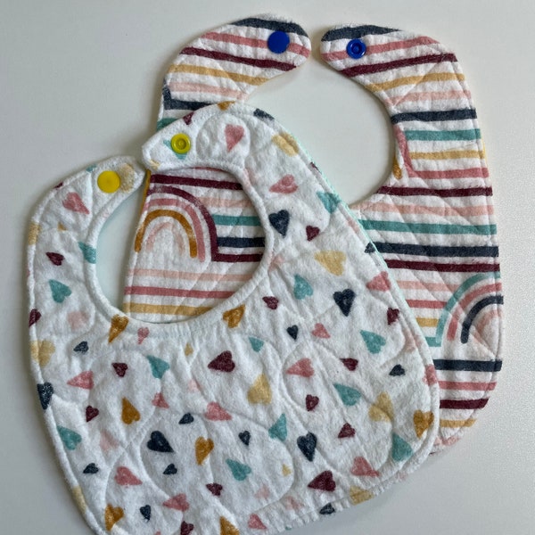 Rainbow + Hearts Baby Bib Pair - Triple Layer, Super Absorbent